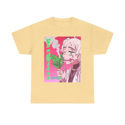 Good Vibes Cupid 420 Unisex Heavy Cotton Tee - Retro Anime Style T-Shirt
