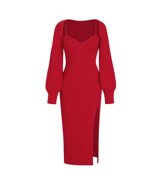 CIDER 2 Piece Sweater Dresses for Women Winter Slit Long Sleeve Womens Midi Dress Pullover Bodycon Wedding Guest Outfits