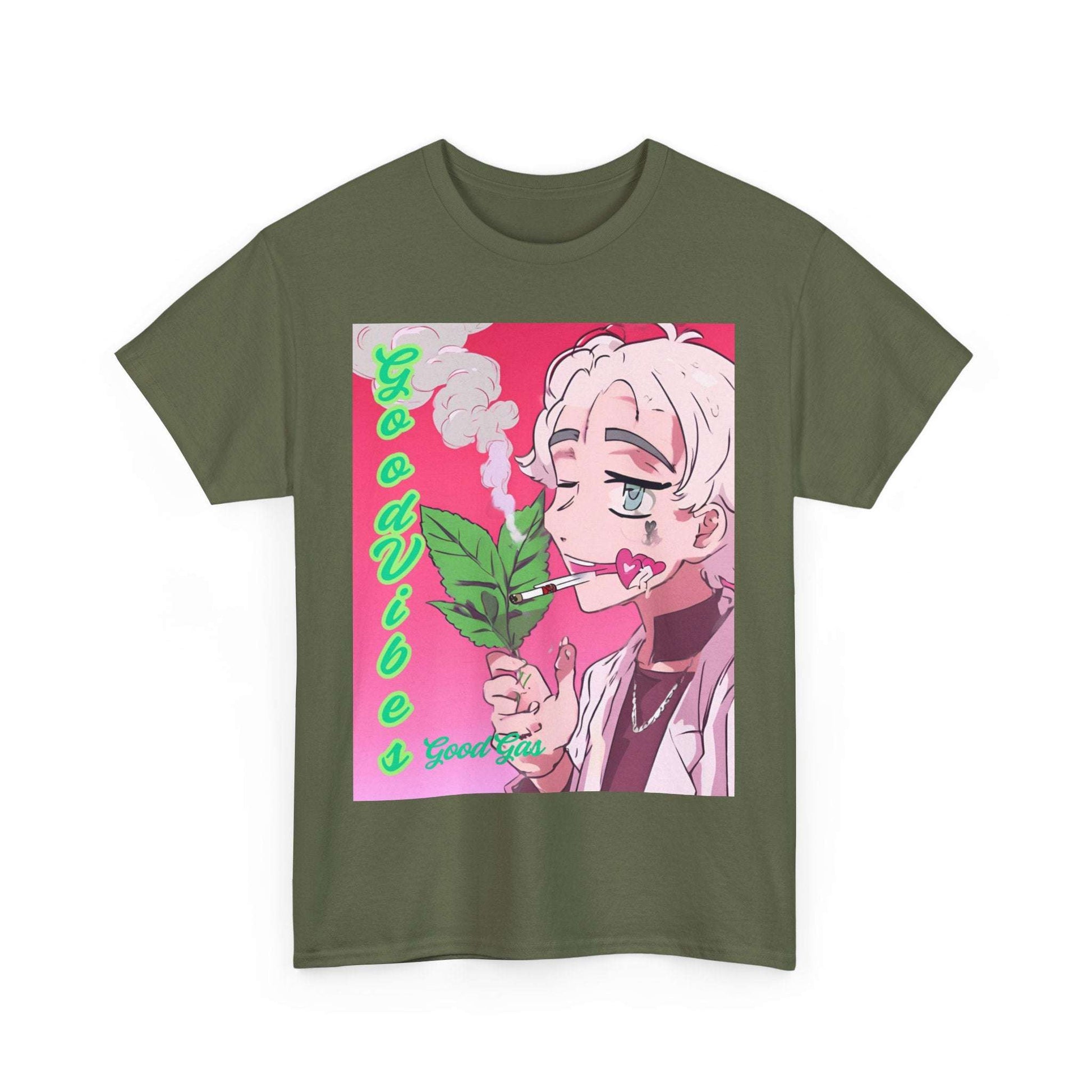 Good Vibes Cupid 420 Unisex Heavy Cotton Tee - Retro Anime Style T-Shirt