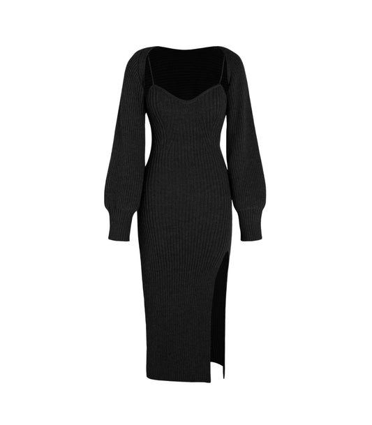 CIDER 2 Piece Sweater Dresses for Women Winter Slit Long Sleeve Womens Midi Dress Pullover Bodycon Wedding Guest Outfits