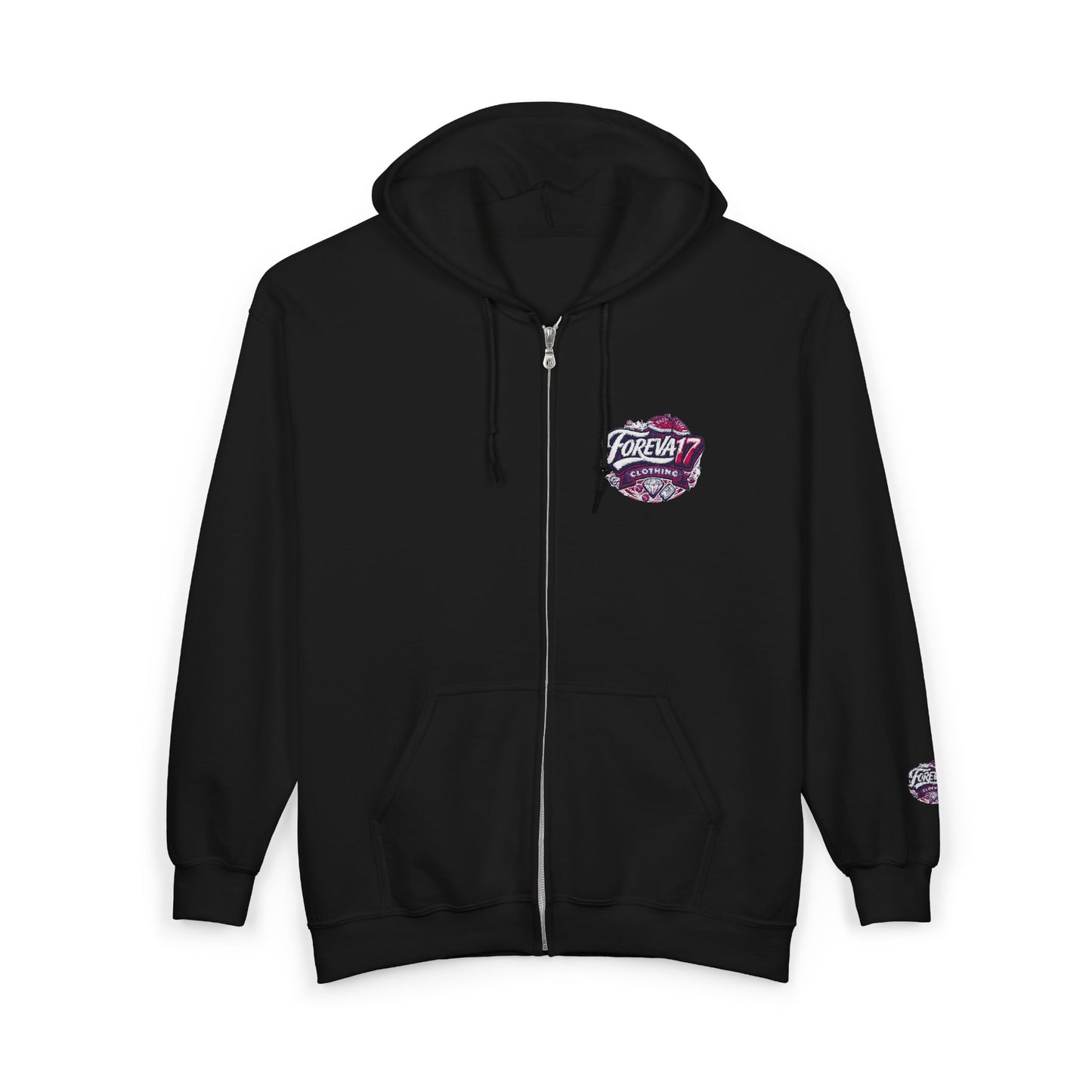 Full-Zip Hoodie — 'Foreva17' Retro Logo Streetwear Jacket